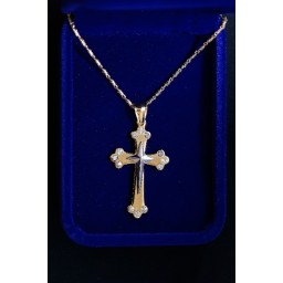 Cross Gold, Silver Centre cross, 3 Stones on Ends & Chain