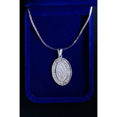 Medal Silver O/L Guadalupe, diamante around Centre and Chain