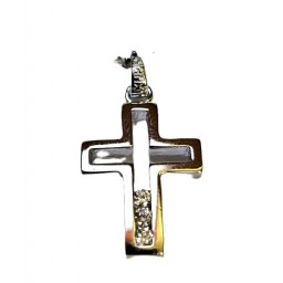 Cross Silver, Open, 3 Diamante at Base & Chain