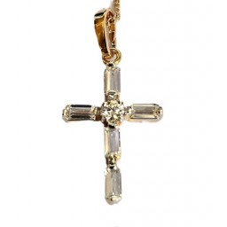 Cross Silver, long Stones with diamante in Centre & Chain