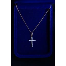 Cross Silver, long Stones with diamante in Centre & Chain