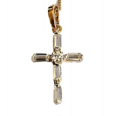 Cross Silver, long Stones with diamante in Centre & Chain