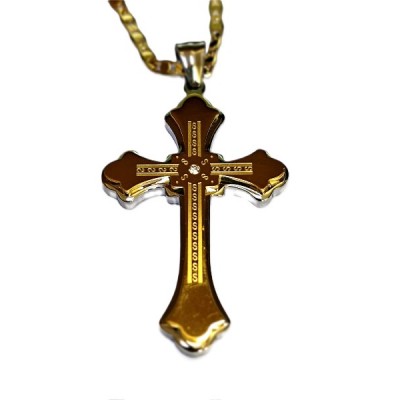 Gold and Silver Cross 7cm inlaid on Cross with Stone centre