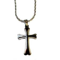 Cross Silver overlaid Black cross and chain