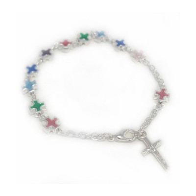 Bracelet: Coloured Crosses silver