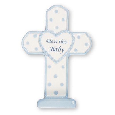 Bless this Baby Porcelain Cross Boy Blue