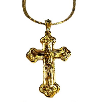 Crucifix 45mm Gold plated with 54mm flat close linked chain