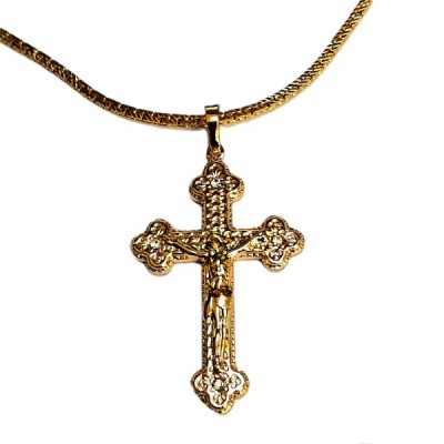 Crucifix gold plated 5cm chain solid 60cms
