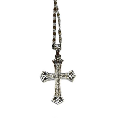 Silver Cross diamante inlay pattern ends 3 cm chain 44 cm