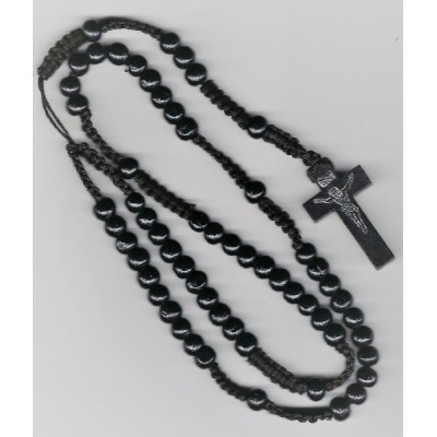 Rosary Black Wood Beads large on Cord