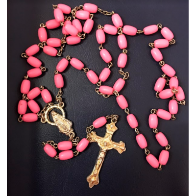Rosary  Plastic Pink/blue/white Bead Silver chain