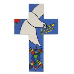 Cross:Bird of Peace with Children of the World 18cm