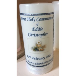 First Holy Communion Candle Personalized 14cm Blue