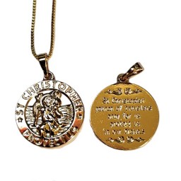 St Christopher round medal & chain Goldplated