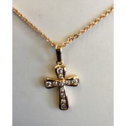 Goldplated Cross inlaid w diamantes & chain