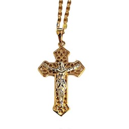 Filigre 3cm Gold cross w silver Corpus & gold chain