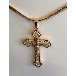 Orthodox Cross inlaid stones Goldplated Cross&Chain