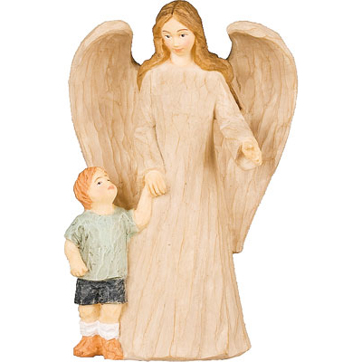 Faux Wood Resin Angel with Baby Boy