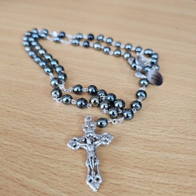 Boys First Communion Rosary Grey Bead