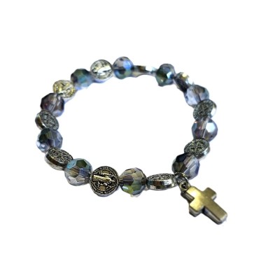 Bracelet Crystal 10mm St Benedict w cross SP