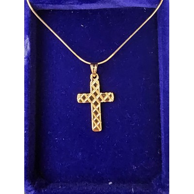 Gold Cross diagonal crossed lines and chain
