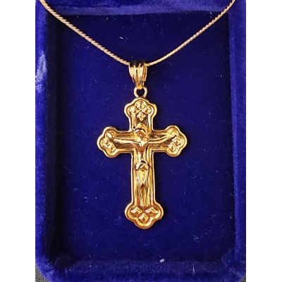 Crucifix 45mm Gold plated with 54mm flat close linked chain